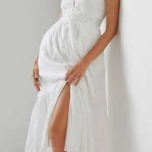 Anthropologie White Sleeveless Maxi Dress with Front Slit